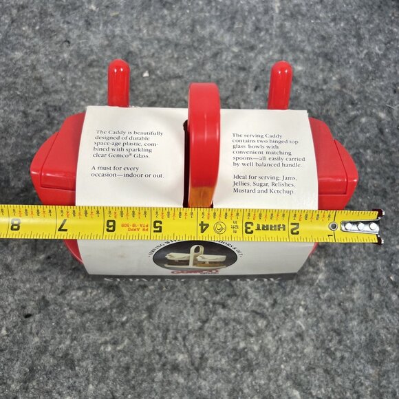 Vtg Gemco Holidays Condiment Jelly Jam Sauce Serving Caddy Set Spoon Glass NOS - Picture 11 of 12